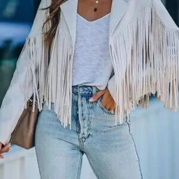 Jackets & Blazers - Chic Fringe White Jacket